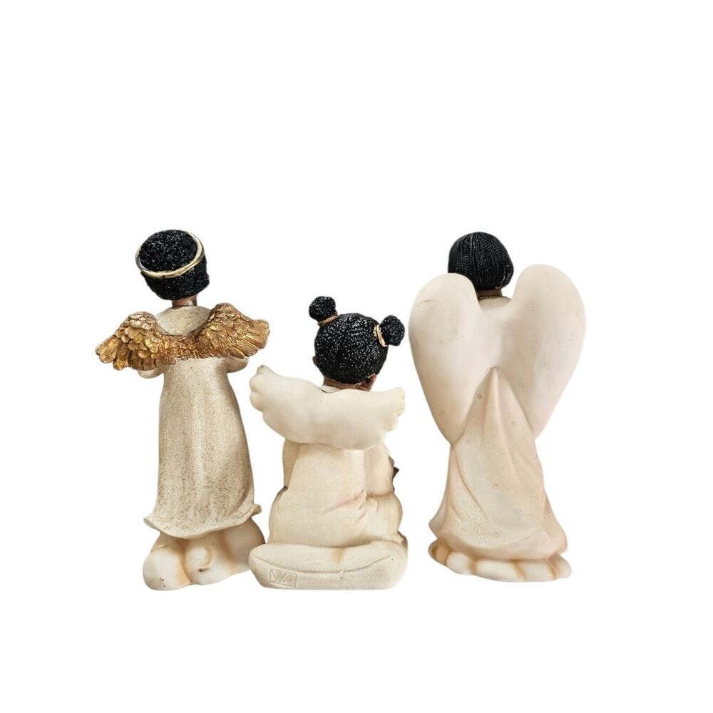 Vintage Set of 3 Cream and Gold Angel Figurines Up To 6 1/2" Tall - Picture 6 of 13